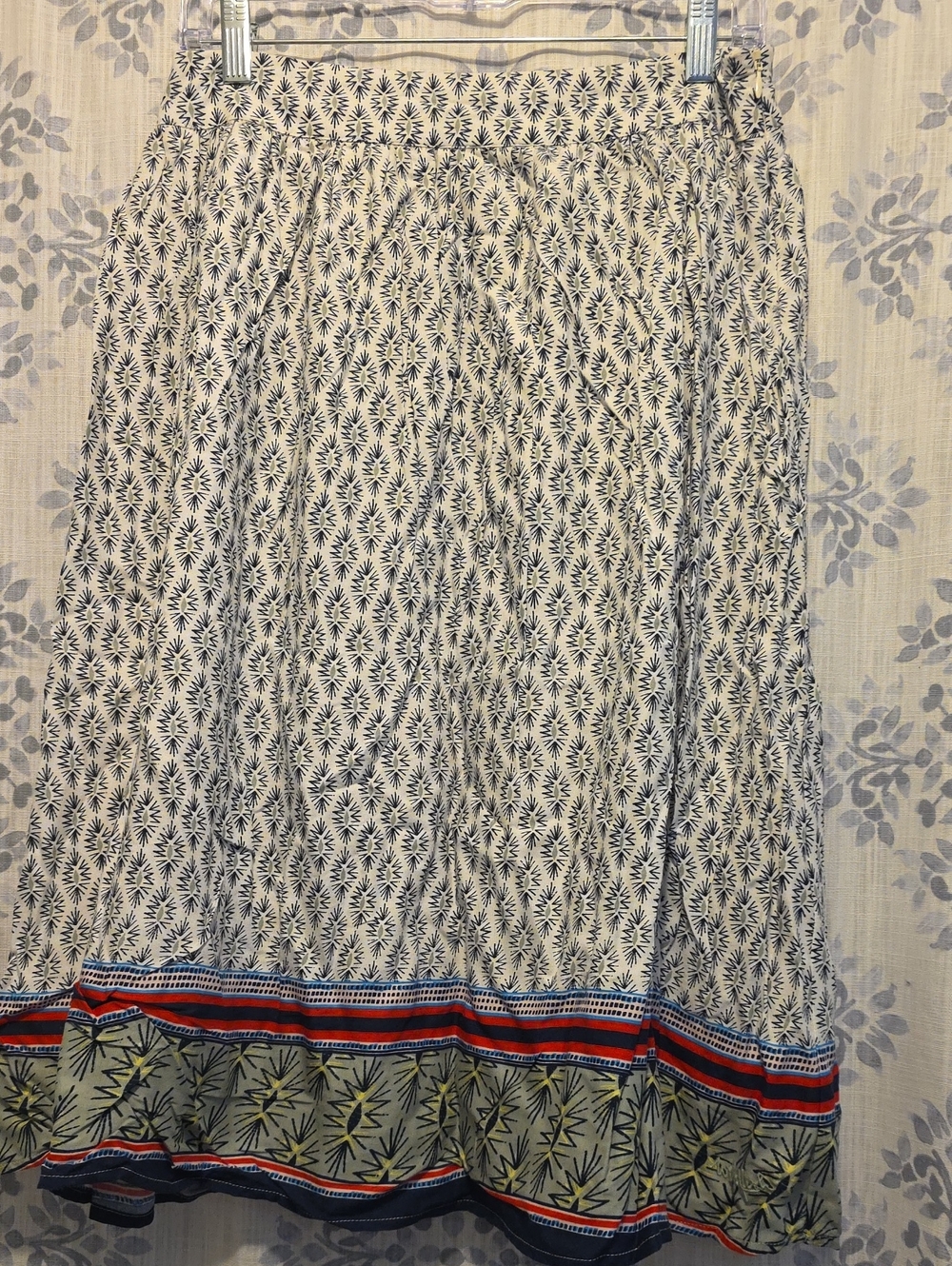 Boho Midi Skirt in Navy & Cream with Contrast Border